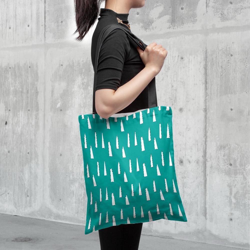 NYC and London Skyscraper Tote Bag Teal