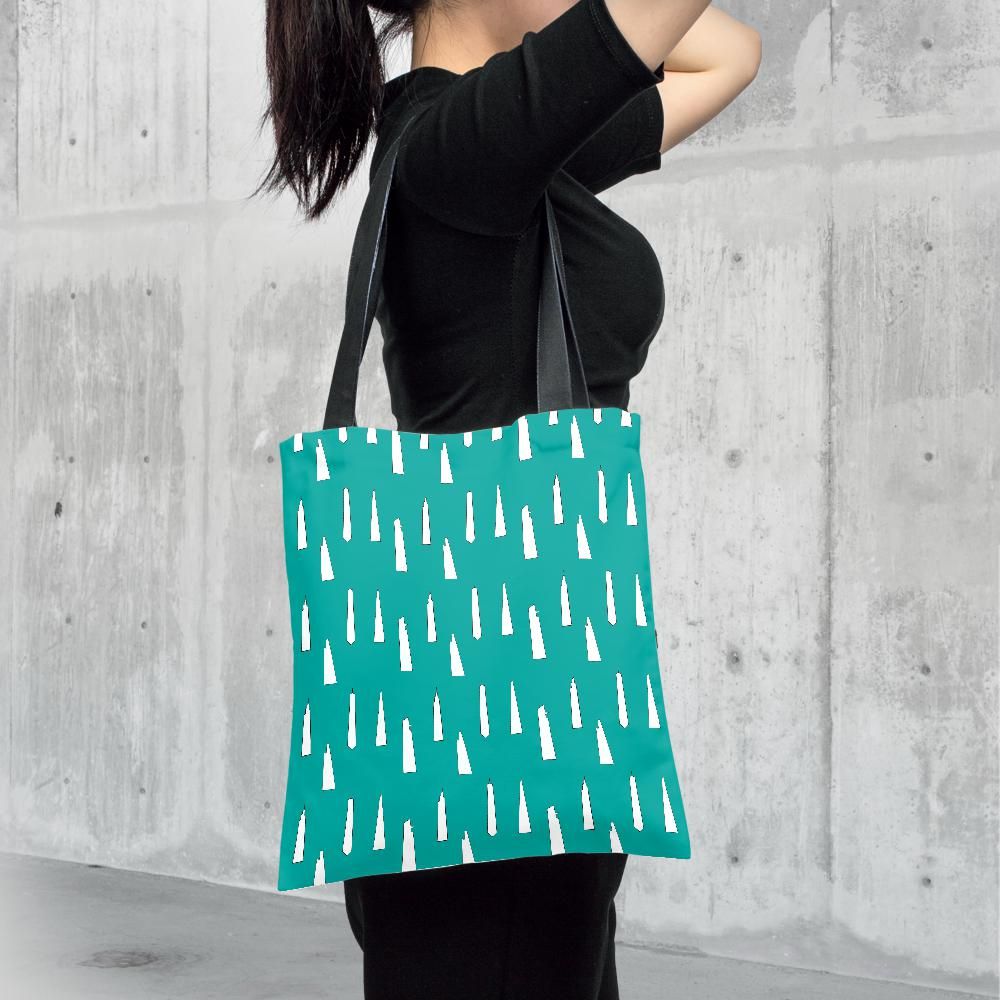 NYC and London Skyscraper Tote Bag Teal