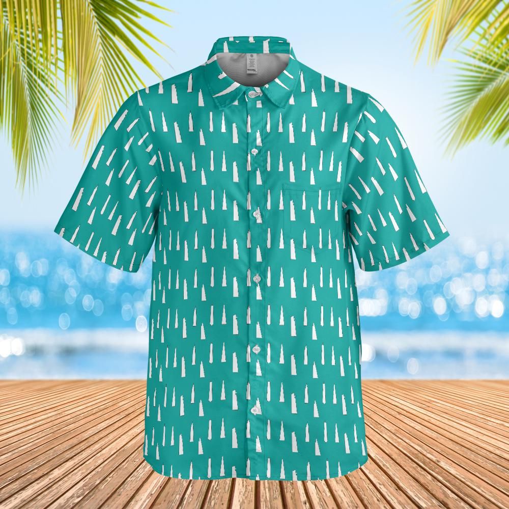 NYC and London Skyscraper Short Sleeve button down shirt teal