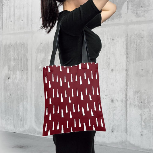 NYC and London Skyscraper Tote Bag dark red