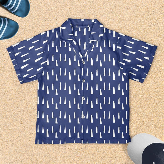 NYC and London Skyscraper Youth Short Sleeve shirt blue