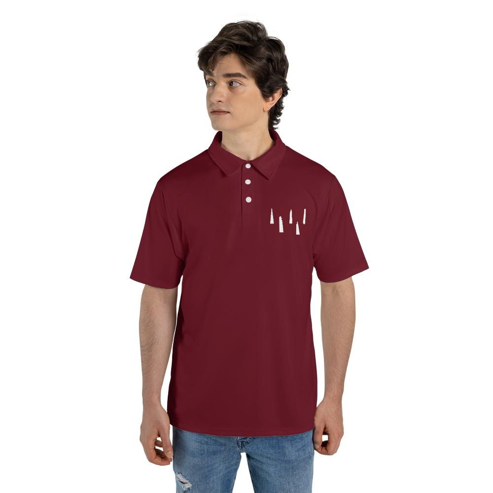 NYC and London Skyscraper Short Sleeve Polo dark red